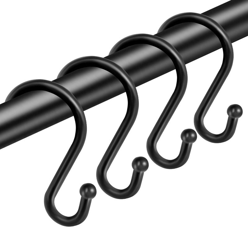 TOPROD Shower Curtain Hooks Rings, Stainless Steel S Shaped Shower Hooks Rust Proof, Metal Shower Curtain Hangers for Shower Curtains, Kitchen, Wardrobe & Garden, Matte Black, Set of 12 - Image 1